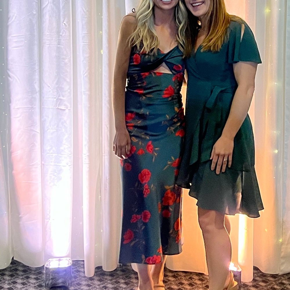 Hello Molly Green and Red Floral Midi Dress